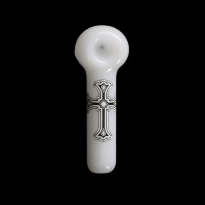 White Cross Label Glass Pipe
