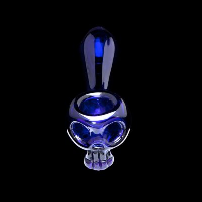 Bone Head Skull Glass Pipe Blue
