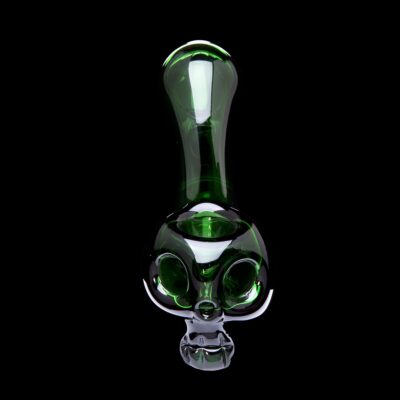 Bone Head Skull Glass Pipe Green